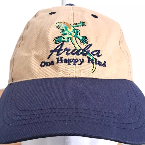 Aruba One Happy Island Hat Cap Men's Strap Back Black Adjustable Baseball - Picture 3 of 8